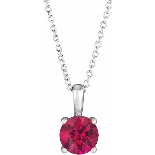 14K White 4 mm Lab-Grown Ruby 16-18' Necklace