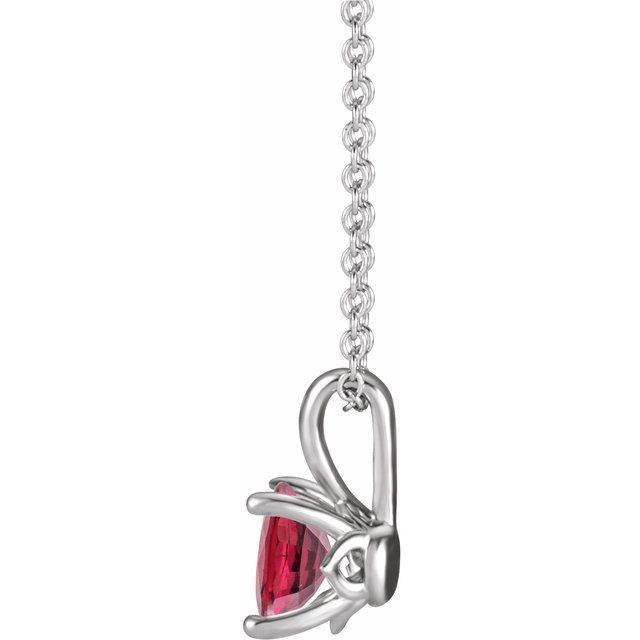 14K White 4 mm Lab-Grown Ruby 16-18' Necklace
