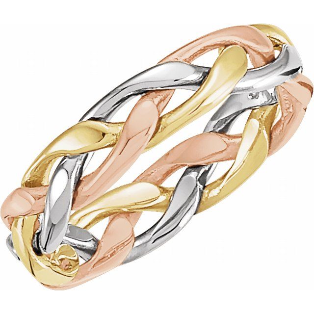 14k Yellow/white/rose 4.75 Mm Hand-woven Band  Size 7.5