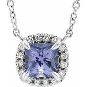 14K White Natural Tanzanite & .05 CTW Natural Diamond 16' Necklace