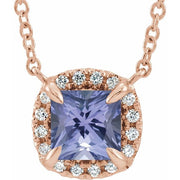 14K Rose Natural Tanzanite & .05 CTW Natural Diamond 18' Necklace