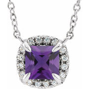 14K White Natural Amethyst & .05 CTW Natural Diamond 18' Necklace
