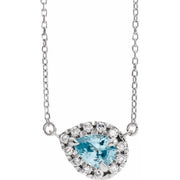 14K White 8x5 mm Natural Sky Blue Topaz & 1/5 CTW Natural Diamond 16' Necklace