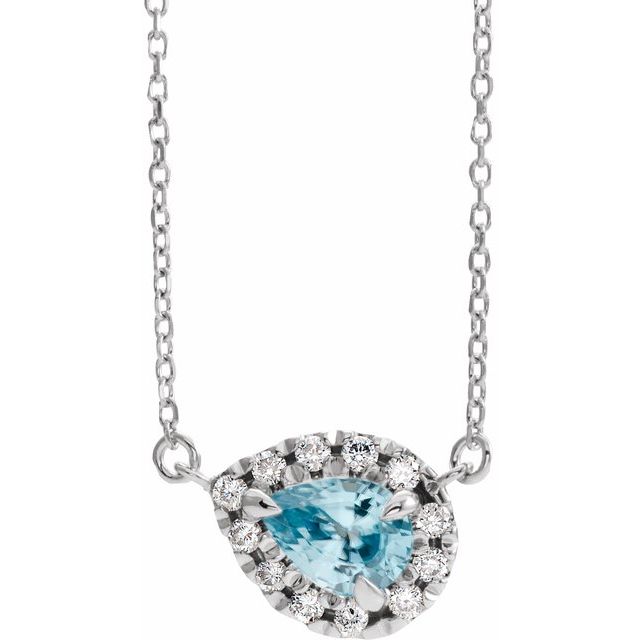 14K White 8x5 mm Natural Sky Blue Topaz & 1/5 CTW Natural Diamond 16' Necklace