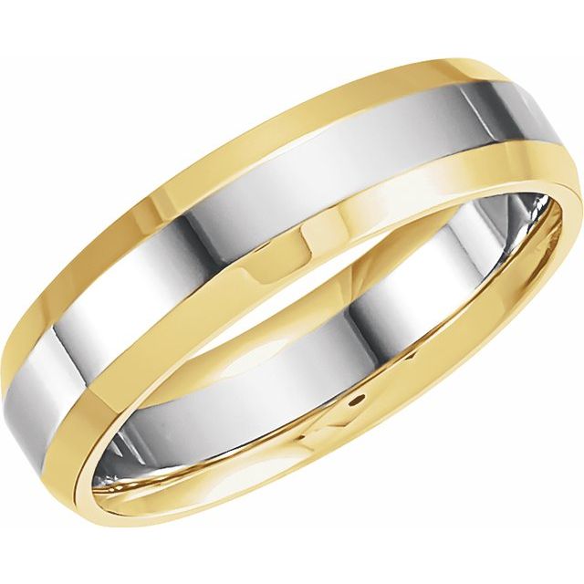 14k Yellow/white 6 Mm Beveled-edge Inlay Flat Comfort-fit Band Size 11