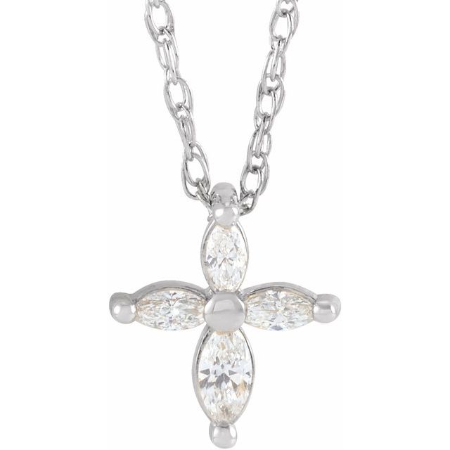 14K White 1/6 CTW Natural Diamond Cross 16' Necklace