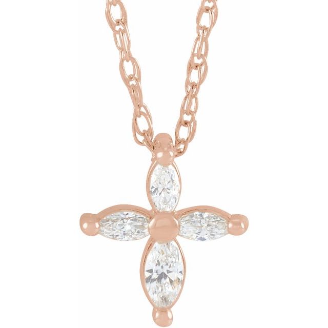 14K Rose 1/6 CTW Natural Diamond Cross 18' Necklace