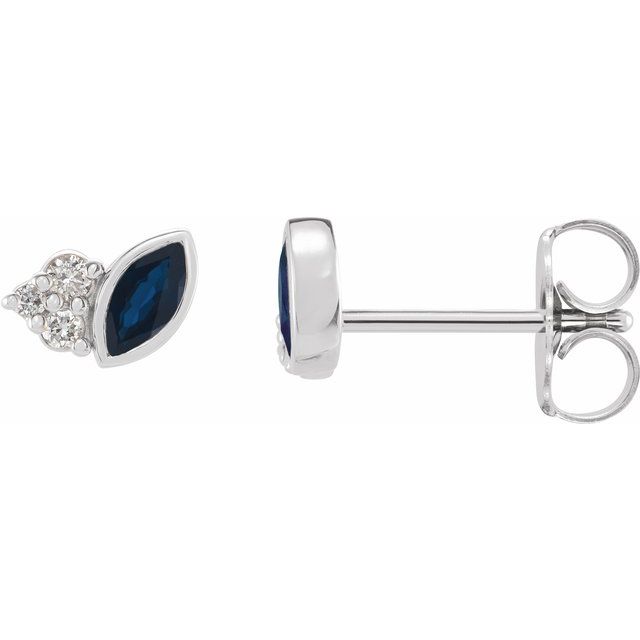 14K White Natural Blue Sapphire & .05 CTW Natural Diamond Earrings