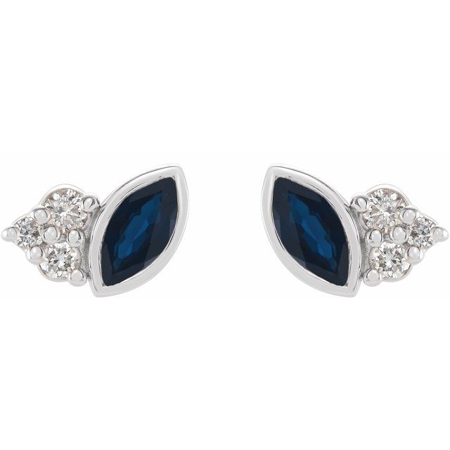 14K White Natural Blue Sapphire & .05 CTW Natural Diamond Earrings