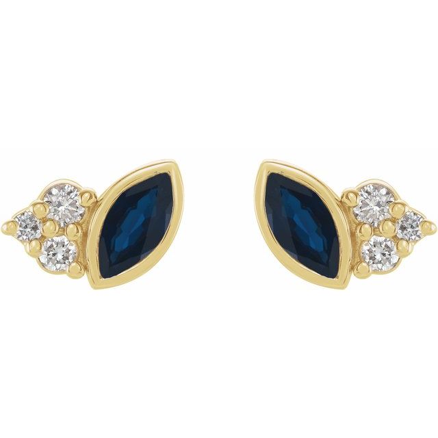 14K Yellow Natural Blue Sapphire & .05 CTW Natural Diamond Earrings