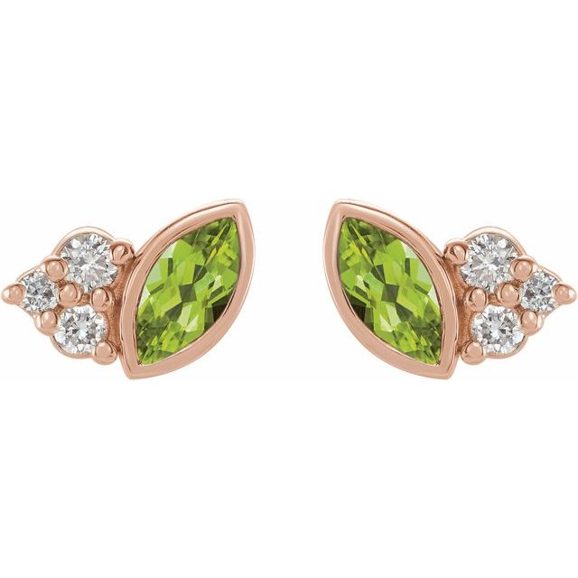 14K Rose Natural Peridot & .05 CTW Natural Diamond Earrings