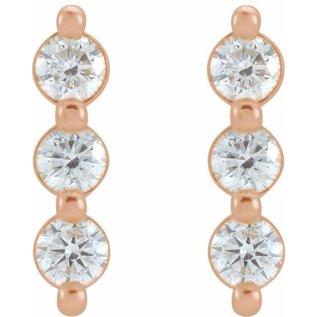 14K Rose 1/2 CTW Natural Diamond Bar Earrings
