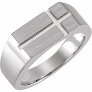Sterling Silver 10.8x8.8 mm Rectangle Cross Signet Ring