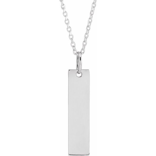 14k White 20x5 Mm Engravable Bar 20' Necklace