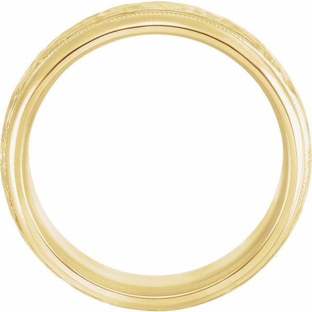 14K Yellow 7 mm Half Round Band with Hammered Texture & Milgrain Size 11.5