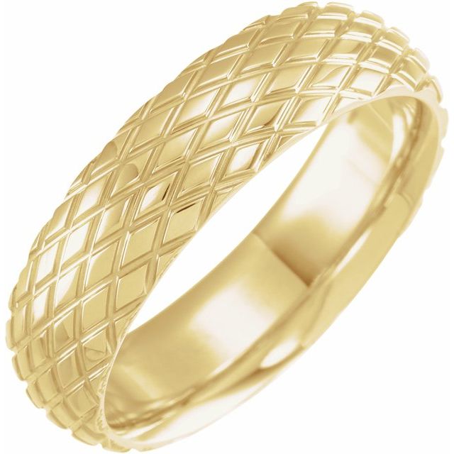 14K Yellow 6 mm Rhombus Patterned Band Size 10
