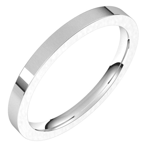 14k White 2 Mm Flat Comfort Fit Band Size 7