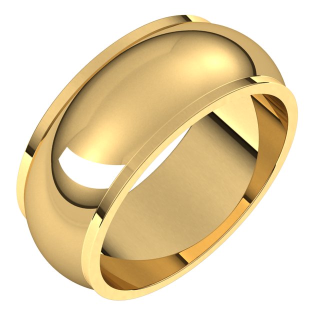 14K Yellow 8 mm Half Round Edge Band Size 10