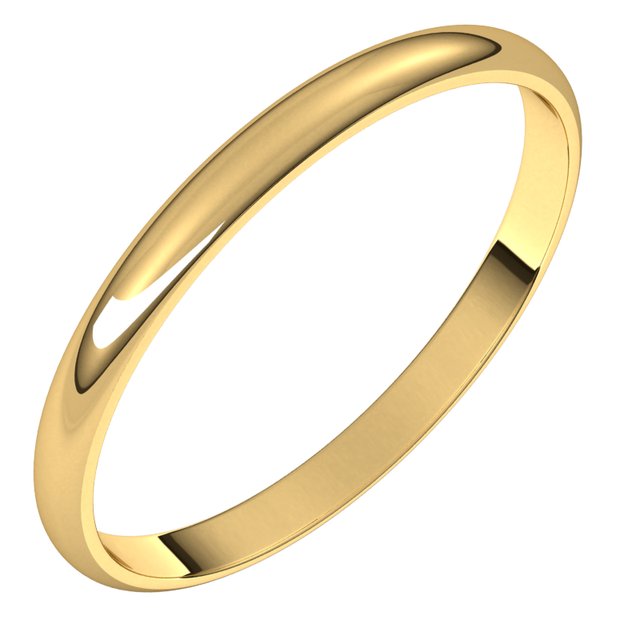 14K Yellow 2 mm Half Round Ultra-Light Band Size 13.5