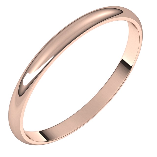 18K Rose 2 mm Half Round Ultra-Light Band Size 6.5