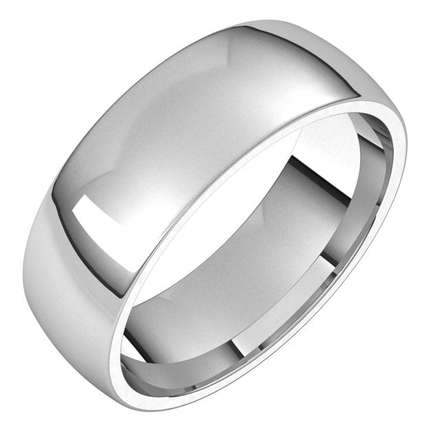 14k White 6.5 Mm Half Round Comfort Fit Light Band Size 8