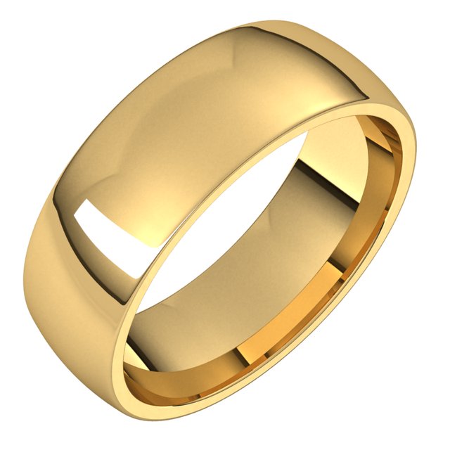 14k Yellow 6.5 Mm Half Round Comfort Fit Light Band Size 8