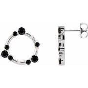 14K White Natural Black Onyx & .03 CTW Natural Diamond Circle Earrings