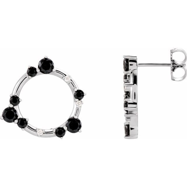14K White Natural Black Onyx & .03 CTW Natural Diamond Circle Earrings