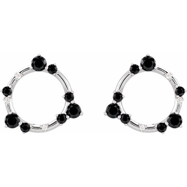 14K White Natural Black Onyx & .03 CTW Natural Diamond Circle Earrings