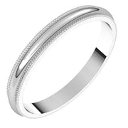 14K White 2.5 mm Milgrain Half Round Band Size 6.5