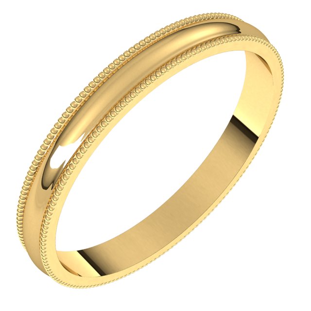 14k Yellow 2.5 Mm Lightweight Milgrain Half Round Band Size 7.5