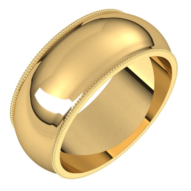 14k Yellow 8 Mm Milgrain Half Round Band Size 6.5