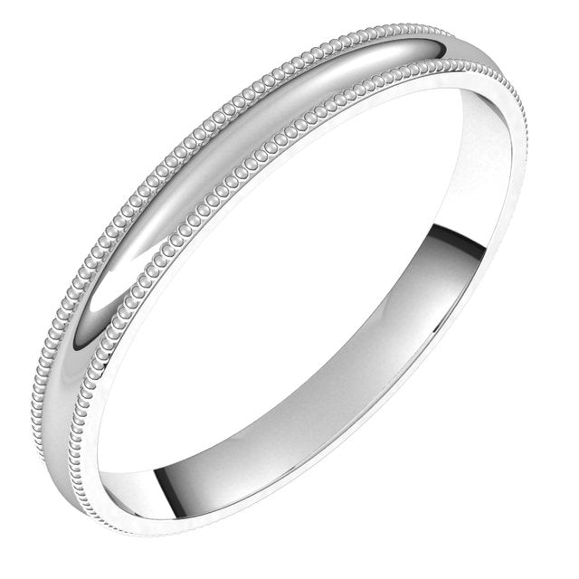 14k White 2.5 Mm Milgrain Half Round Comfort Fit Band Size 4