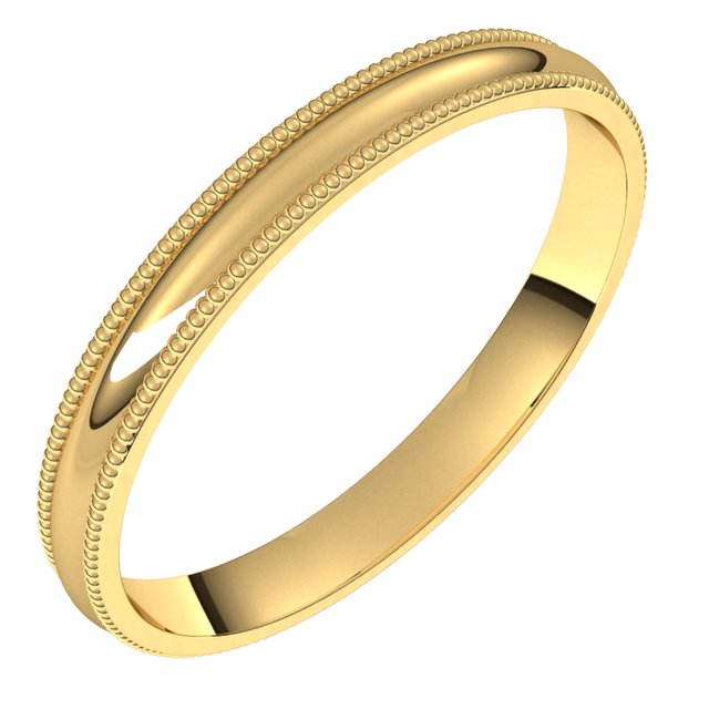 14k Yellow 2.5 Mm Milgrain Half Round Comfort Fit Light Band Size 6.5