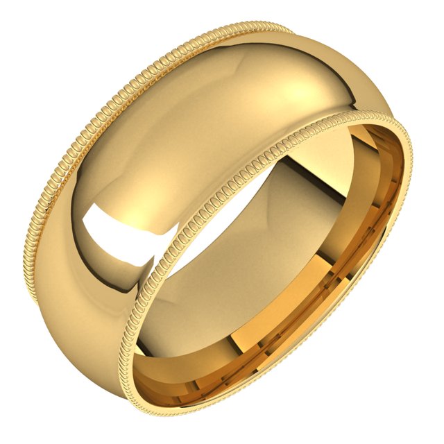 14k Yellow 8 Mm Milgrain Half Round Comfort Fit Band Size 7