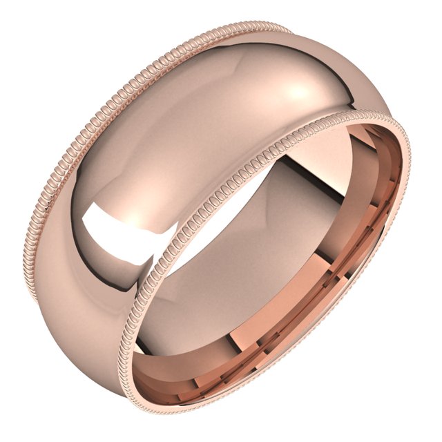 14k Rose 8 Mm Milgrain Half Round Comfort Fit Light Band Size 12