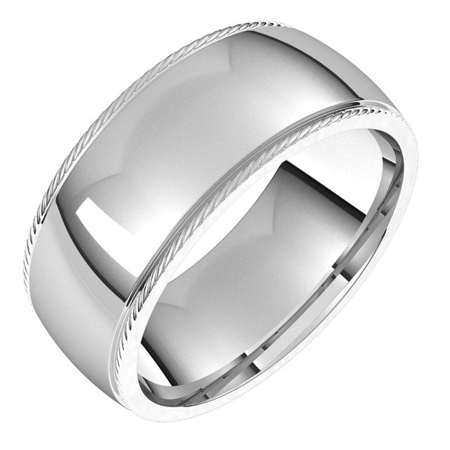 14k White 8 Mm Rope Comfort-fit Half Round Band Size 10
