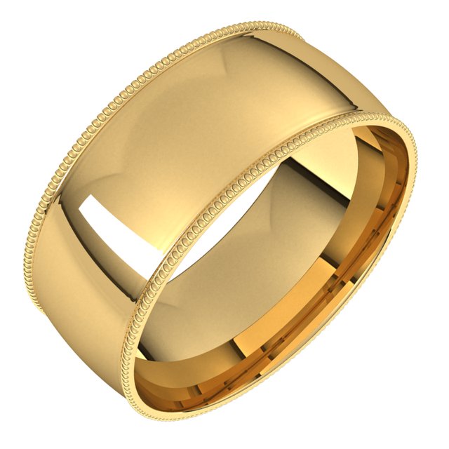 14k Yellow 8 Mm Milgrain Half Round Comfort Fit Light Band Size 11.5
