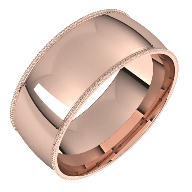 14k Rose 8 Mm Milgrain Half Round Comfort Fit Light Band Size 12
