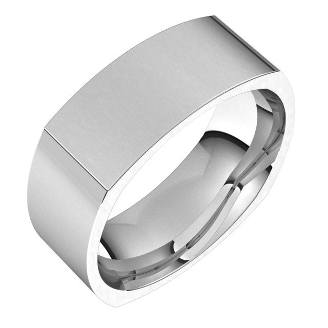 14k White 8 Mm Square Comfort Fit Band Size 8.5