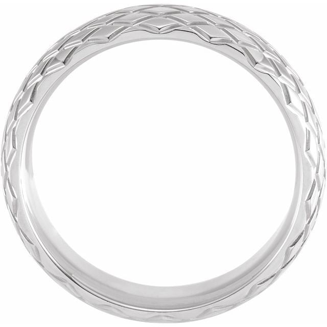 18K White 6 mm Rhombus Patterned Band Size 8.5