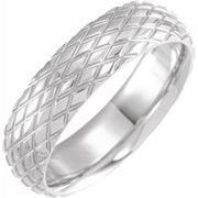 18K White 6 mm Rhombus Patterned Band Size 8.5