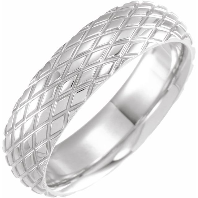 18K White 6 mm Rhombus Patterned Band Size 8.5