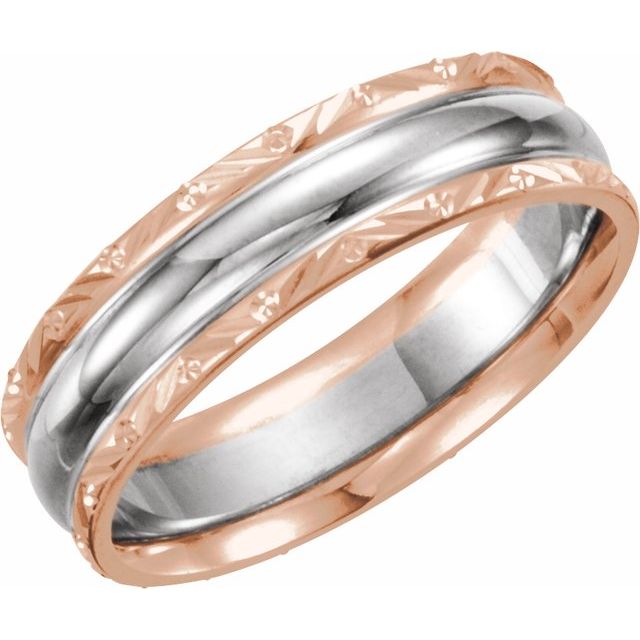 14K Rose/White/Rose 6 mm Design-Engraved Band Size 7.5