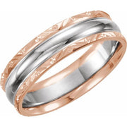 14K Rose/White/Rose 6 mm Design-Engraved Band Size 10