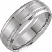 14K White 7 mm Beveled-Edge Band with Satin Finish Size 13