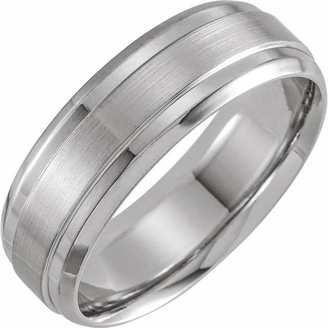 14K White 7 mm Beveled-Edge Band with Satin Finish Size 13