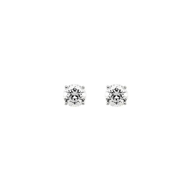 14K White 6 mm Round Imitation White Cubic Zirconia  Stud Earrings