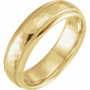 14K Yellow 6 mm Half Round Band with Hammered Texture & Milgrain Size 12.5