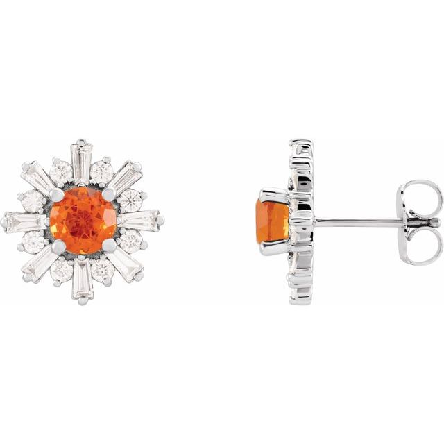 14K White Natural Mexican Fire Opal & 3/4 CTW Natural Diamond Earrings